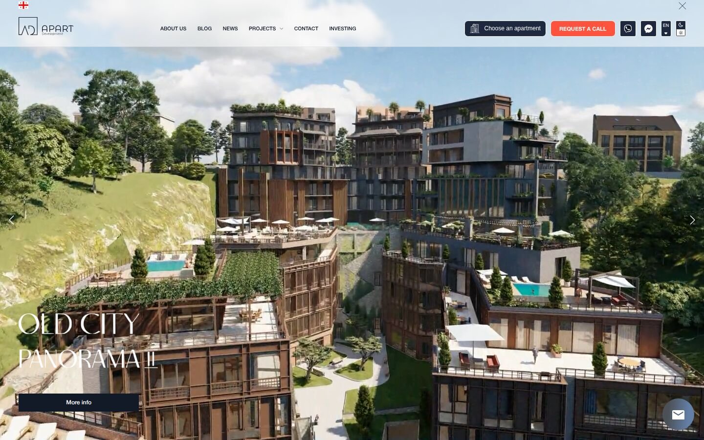 Первый экран сайта Apart Development: жилой проект Old City Panorama в Грузии